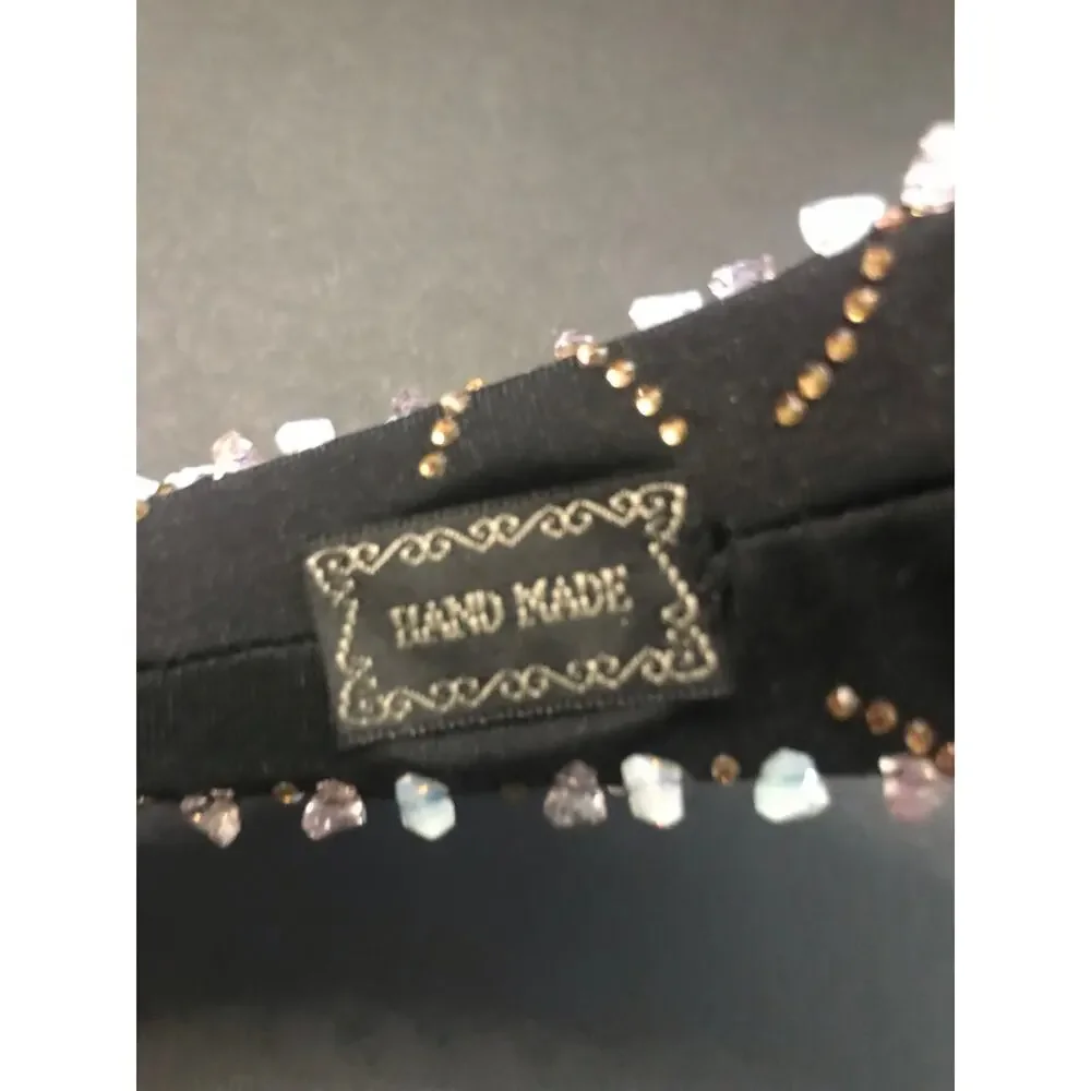 Women's Amethyst Crystal Chip Embellished Headband Black Beaded Statement